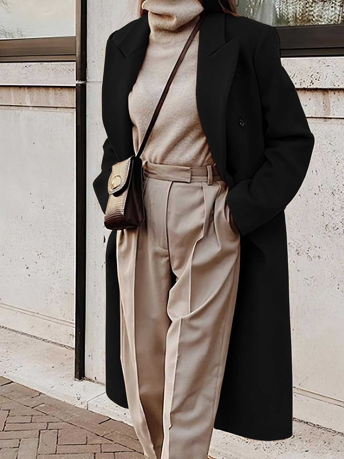 Womens Long Wool Coats Fall Winter Double Breasted Trench Coat Peacoat