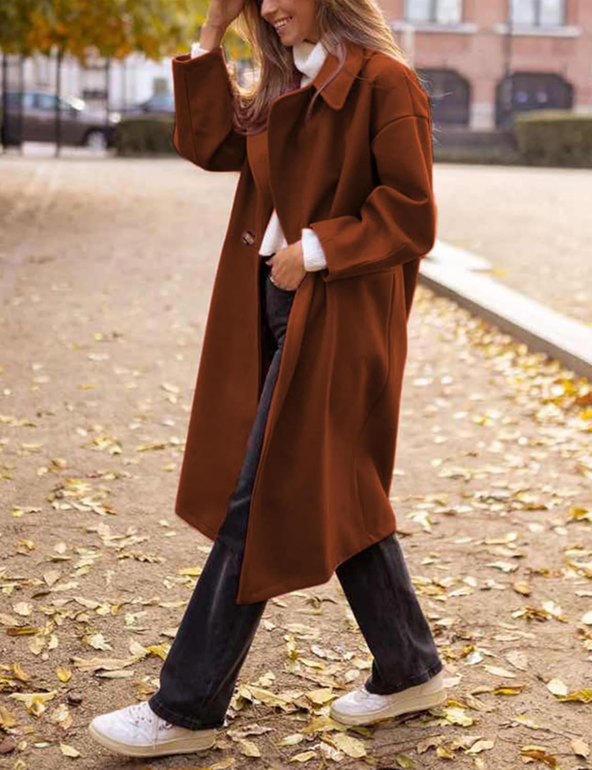 Faleave Women's Notch Lapel Coat Winter Wool Blend Single Breasted Peacoat