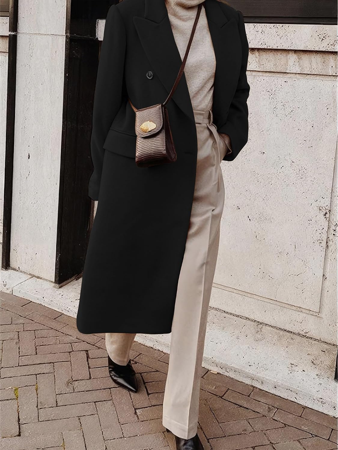 Womens Long Wool Coats Fall Winter Double Breasted Trench Coat Peacoat